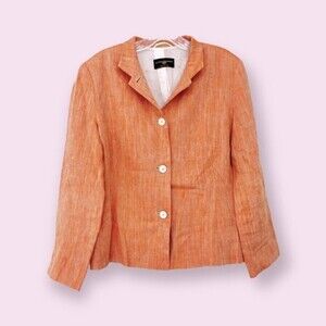Luciano Barbera 100% Linen Blazer Light Orange Coastal Vintage Womens Size 46